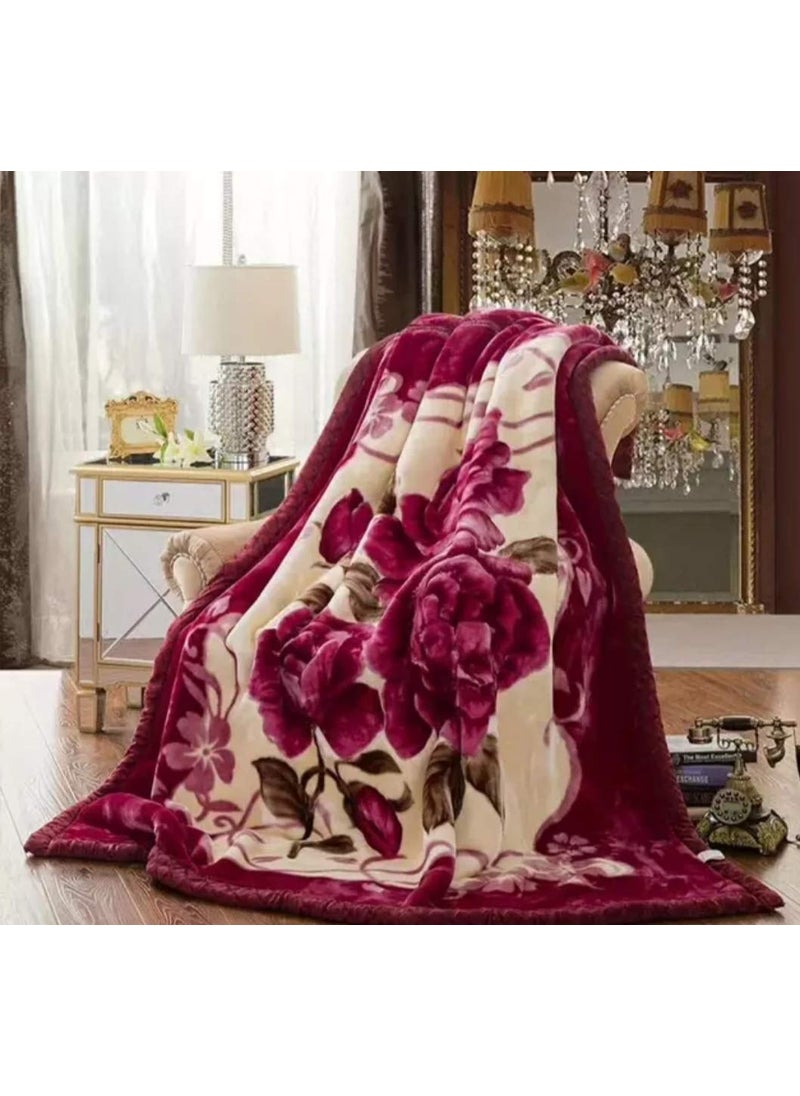 ELSTONE HOME Premium Double Ply Floral Design Double Bed Embossed Reversible Mink Blanket for Heavy Winter Multicolour