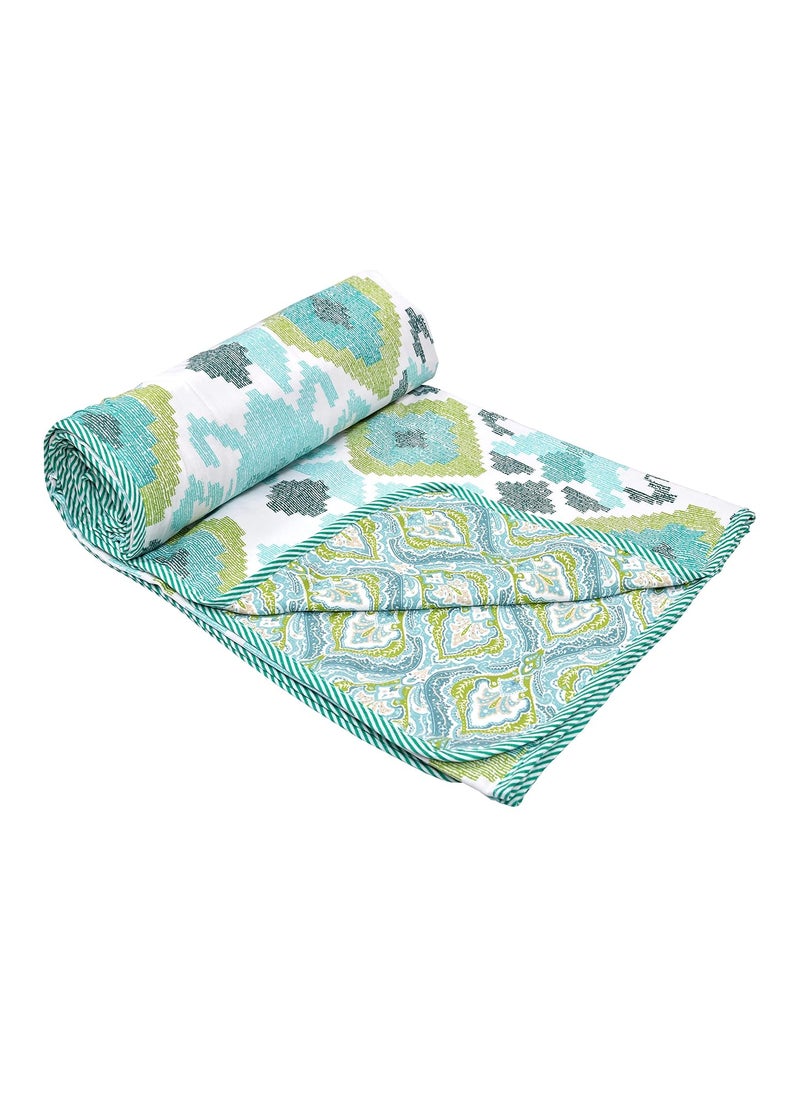 CHICERY Cotton Reversible DoharAC Blanket for Single Bed All Weather Light Weight Pack of 1Green Flower
