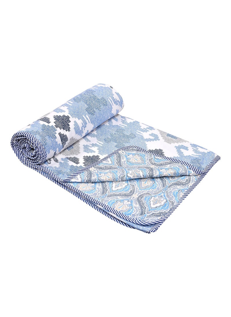 CHICERY Cotton Reversible DoharAC Blanket for Single Bed All Weather Light Weight Pack of 1Blue Flower
