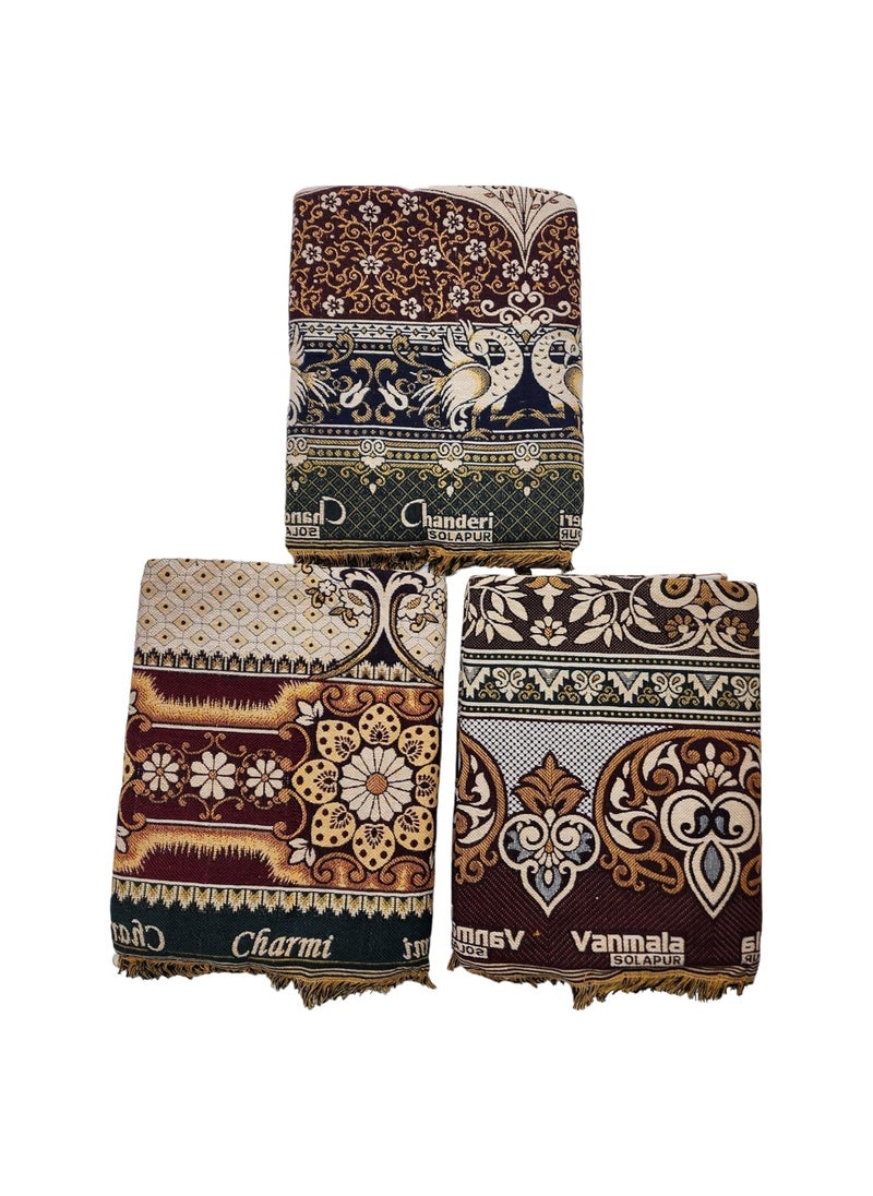 AMBIKA Stores Cotton 300 TC SOLAPUR CHADDAR Blanket 60 X 90_ Multicolor Pack of 3 PC Used As Blanket BedSheet and Travel