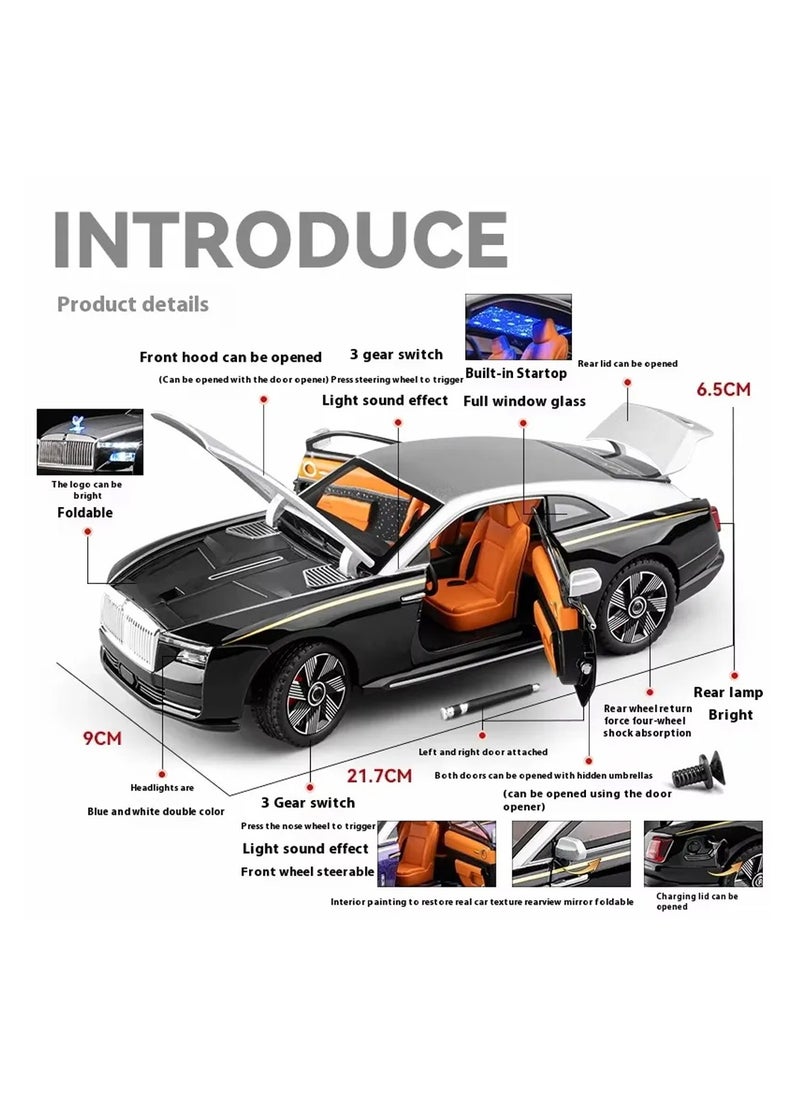 Pull Back Action 1:24 Scale Diecast Model Alloy Metal Toy Car for Kids with Openable Doors & Light