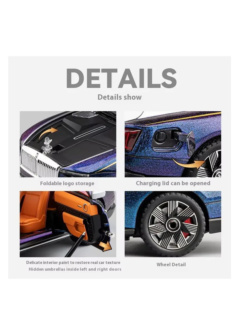 Pull Back Action 1:24 Scale Diecast Model Alloy Metal Toy Car for Kids with Openable Doors & Light