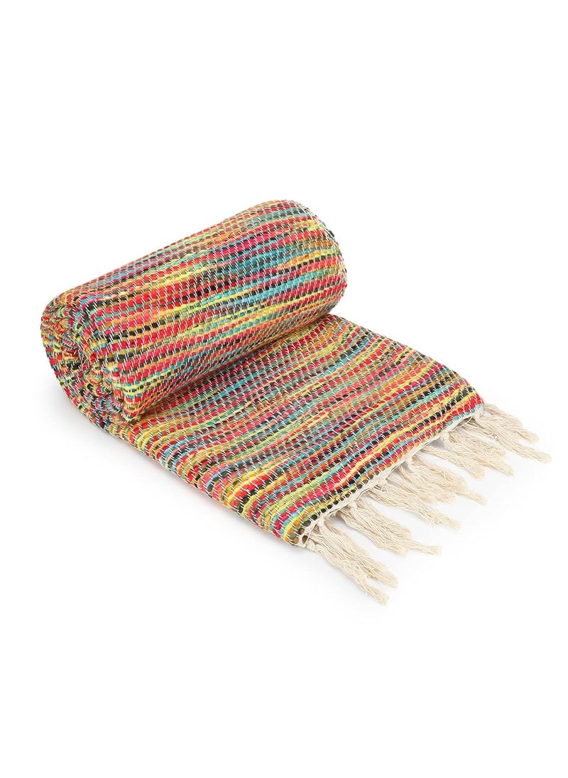Mezposh Motley Striped Pattern Cotton Acrylic Sofa Throw 160 x 130 cm