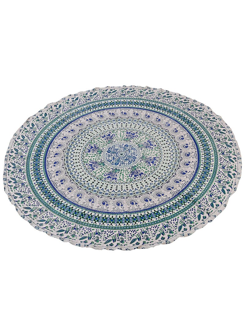 Stylo Culture Ethnic Round Mandala Throw Blue Green Elephant 72 Cotton Printed Beach Towel Blanket
