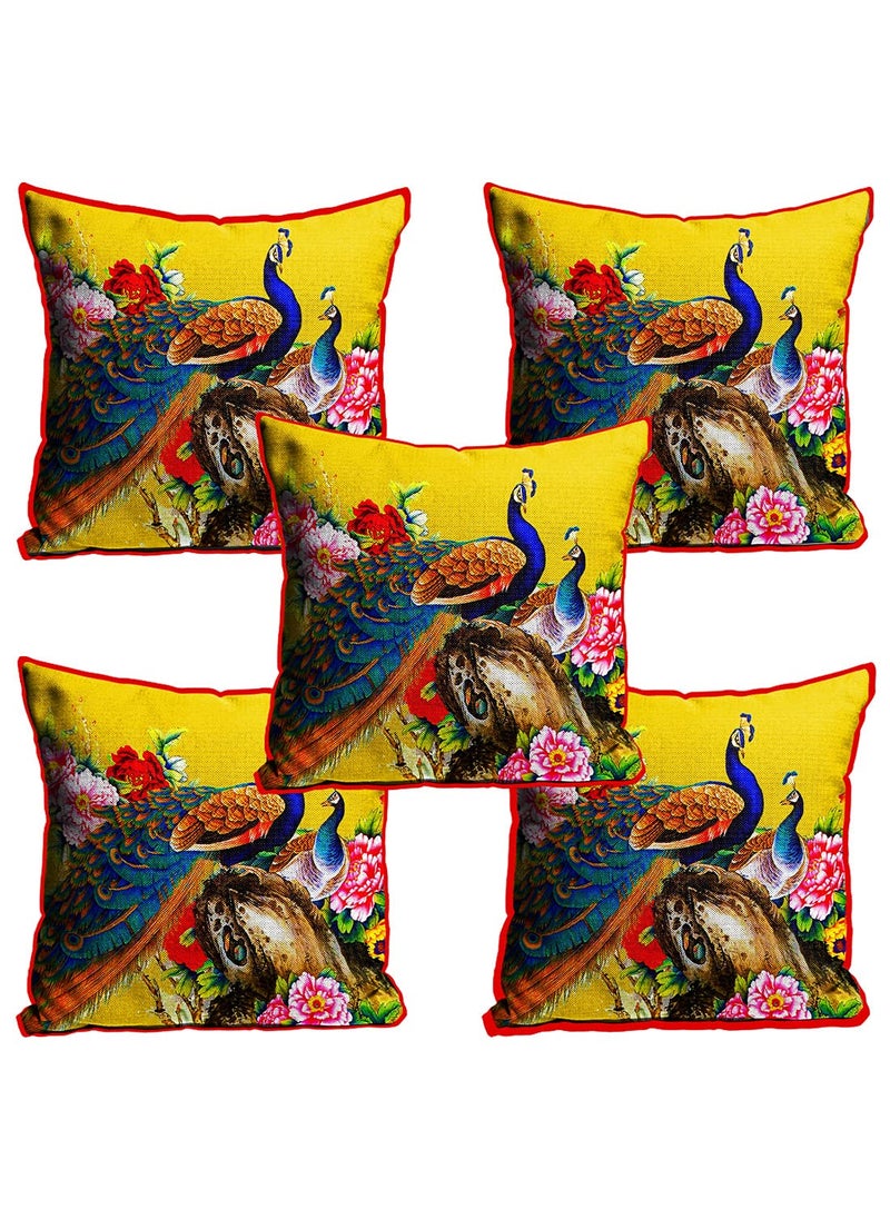 MUKESH HANDICRAFTS Polyester Jute Decorative ThrowPillow Covers Cushion Covers for Living Room Set of 5 16 X 16 Inch Multicolor Mh516Jutecc0123