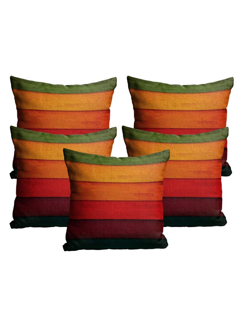 Sleep Natures Jute Fabric Printed ThrowPillow Covers for LivingBed Room Set of 5 Multi Colour 16 X 16 Inch