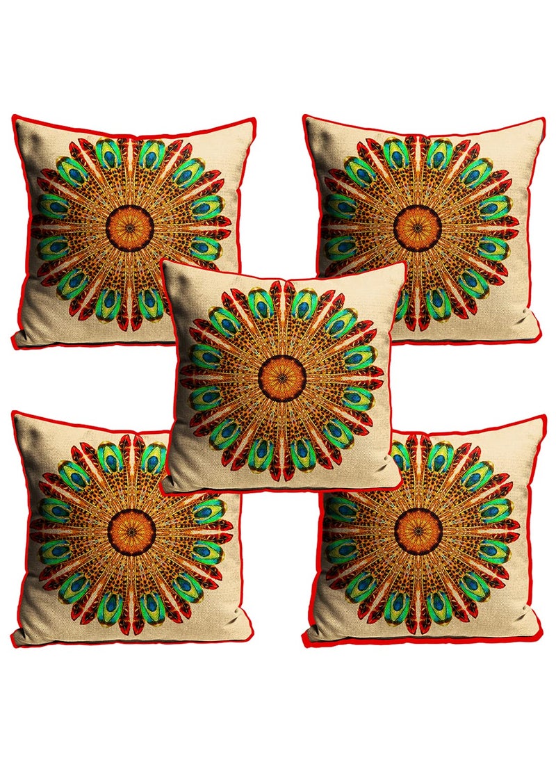 MUKESH HANDICRAFTS Polyester Jute Decorative ThrowPillow Covers Cushion Covers for Living Room Set of 5 16 X 16 Inch Multicolor Mh516Jutecc0202