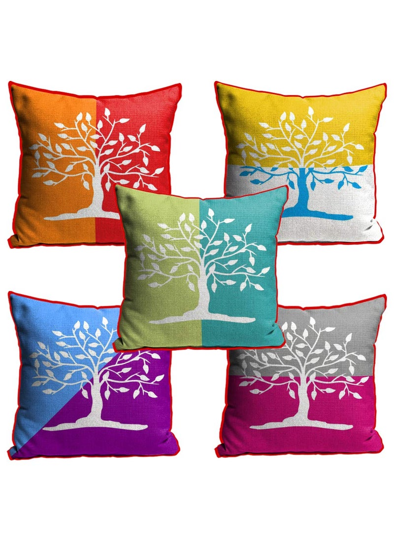 Kesar Enterprises Sleep Natures Jute Fabric Printed Decorative ThrowPillow CoversMulti Cushion Cover for Living Room Bed Room SofaChairs PackSet of 5 Multi Colour Size 16 x 16 Inches