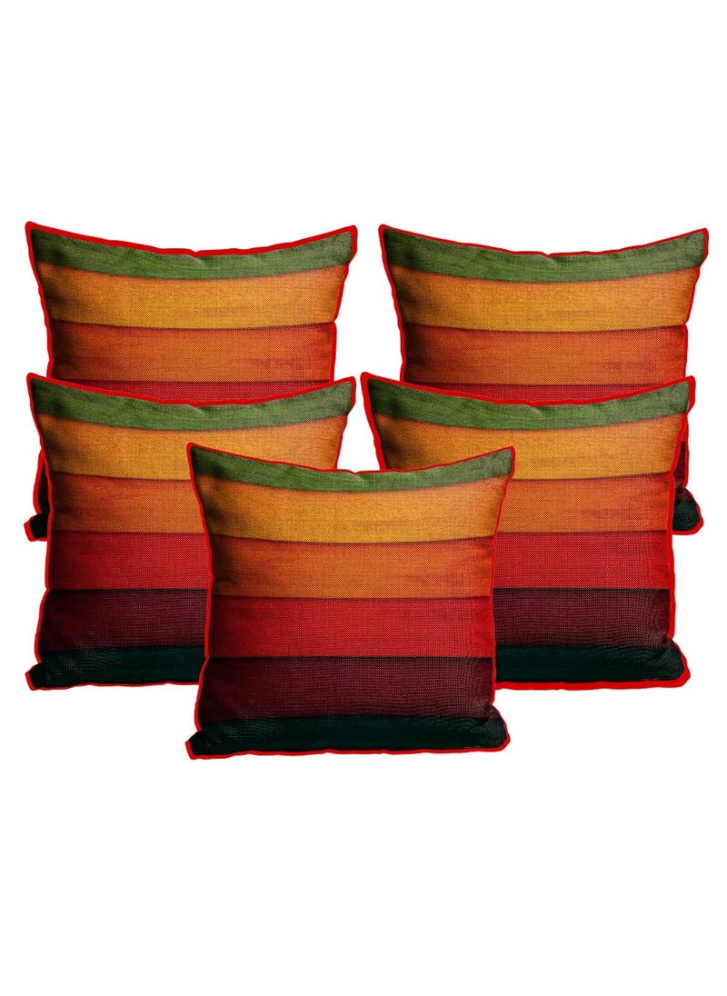 Kesar Enterprises Sleep Natures Jute Fabric Printed Decorative ThrowPillow CoversCushion Covers for Living Room Bed Room SofaChairs PackSet of 5 Multicolour Size 12 x 12 Inches