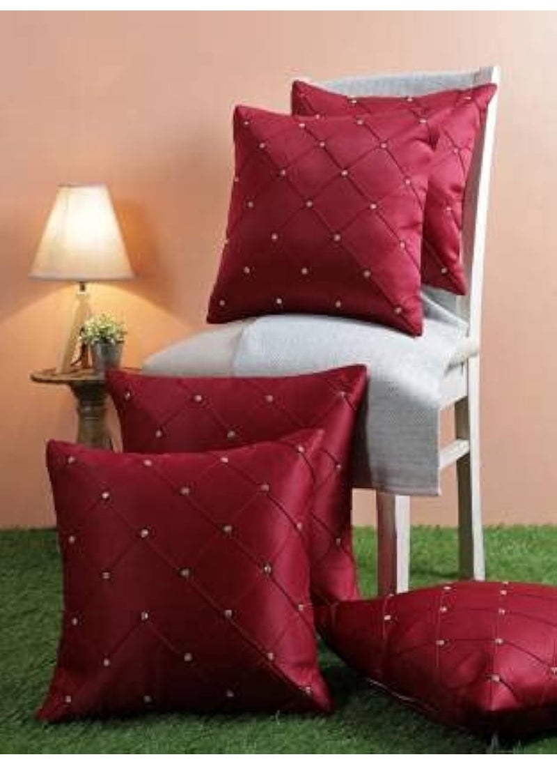 KIRMANI handicrafts Geometric Decorative Throw pilowCushion Covers MaroonKD0116 X 16 Inches Set of 5