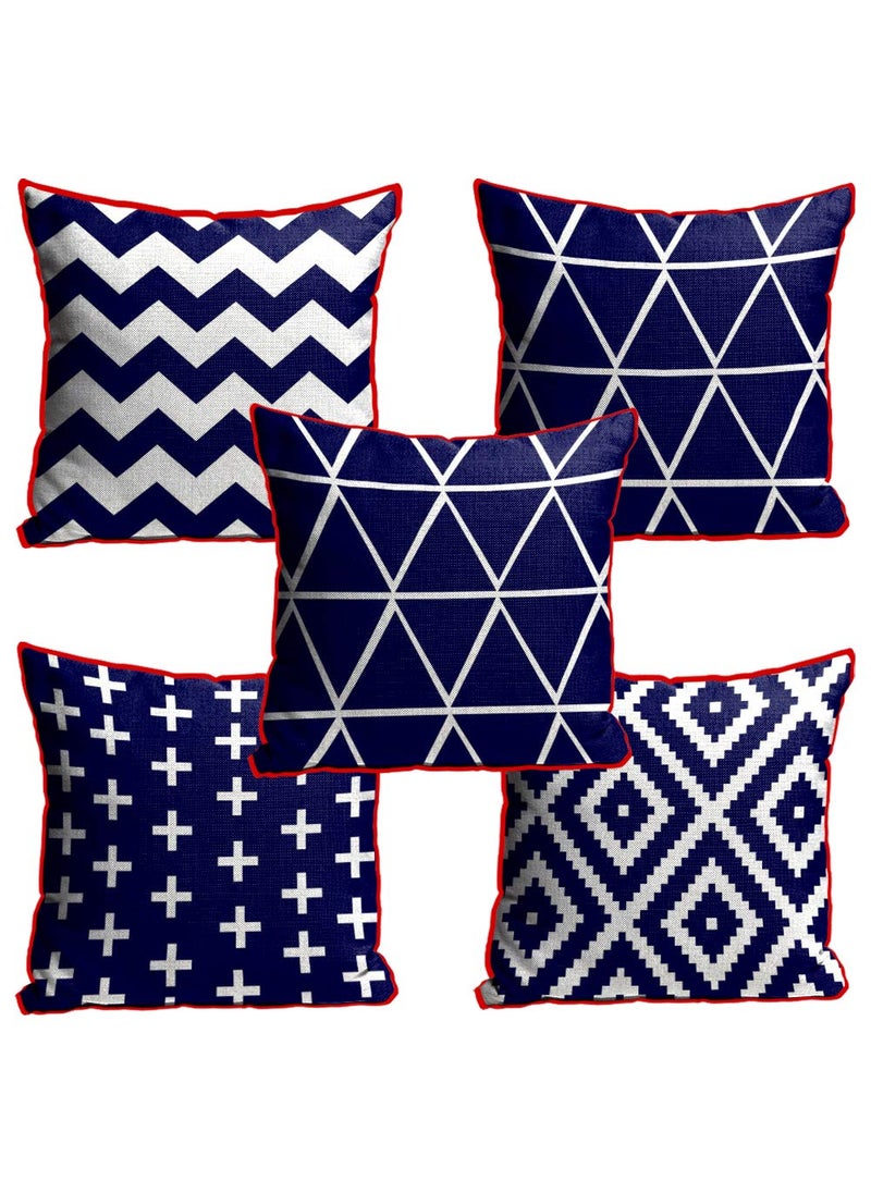 Kesar Enterprises Sleep Natures Jute Fabric Printed ThrowPillow Covers for LivingBed Room Set of 5 Multi Colour 12 X 12 Inch