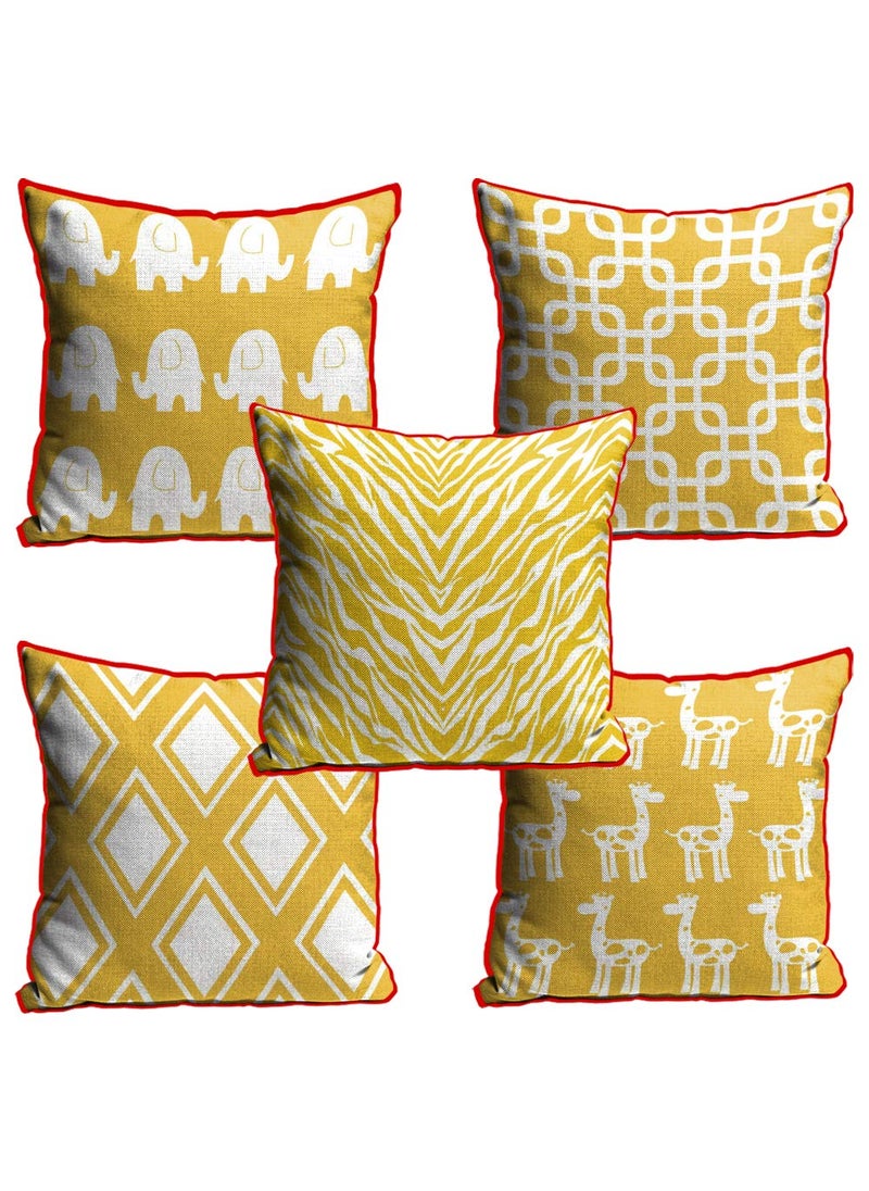 sleep natures Jute Fabric Printed Decorative ThrowPillow CoversMulti Cushion Cover for Living Room Bed Room SofaChairs PackSet of 5 Multi Colour Size 12 x 12 Inches