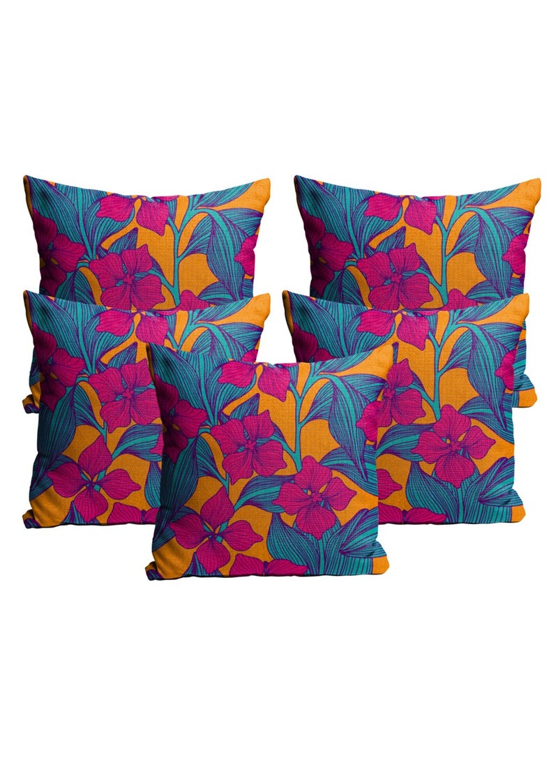 Sleep Natures Jute Fabric Printed ThrowPillow Covers for LivingBed Room Set of 5 Multi Colour 12 X 12 Inch