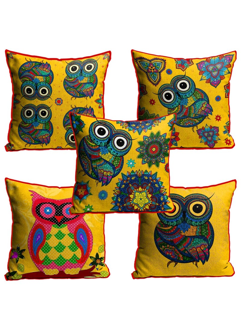 sleep natures Jute Fabric Printed Decorative ThrowPillow CoversMulti Cushion Cover for Living Room Bed Room SofaChairs PackSet of 5 Multi Colour Size 12 x 12 Inches