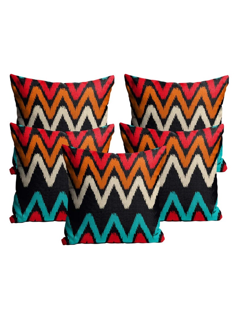 Kesar Enterprises Sleep Natures Jute Fabric Printed ThrowPillow Covers for LivingBed Room Set of 5 Multi Colour 24 X 24 Inch
