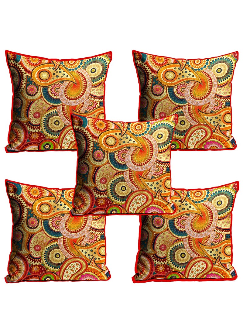 MUKESH HANDICRAFTS Polyester Jute Decorative ThrowPillow Covers Cushion Covers for Living Room Set of 5 12 X 12 Inch Multicolor Mh512Jutecc0190
