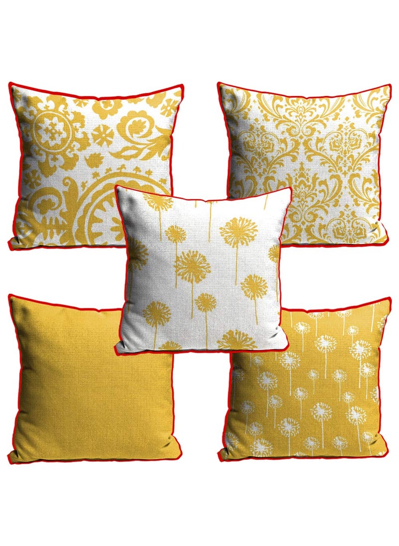 Kesar Enterprises Sleep Natures Jute Fabric Printed Floral ThrowPillow Covers for LivingBed Room Set of 5 Multi Colour 24 X 24 Inch