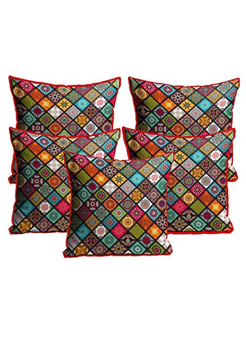 Kesar Enterprises Sleep Natures Jute Fabric Printed Decorative ThrowPillow CoversCushion Covers for Living Room Bed Room SofaChairs PackSet of 5 Multicolour Size 24 x 24 Inches