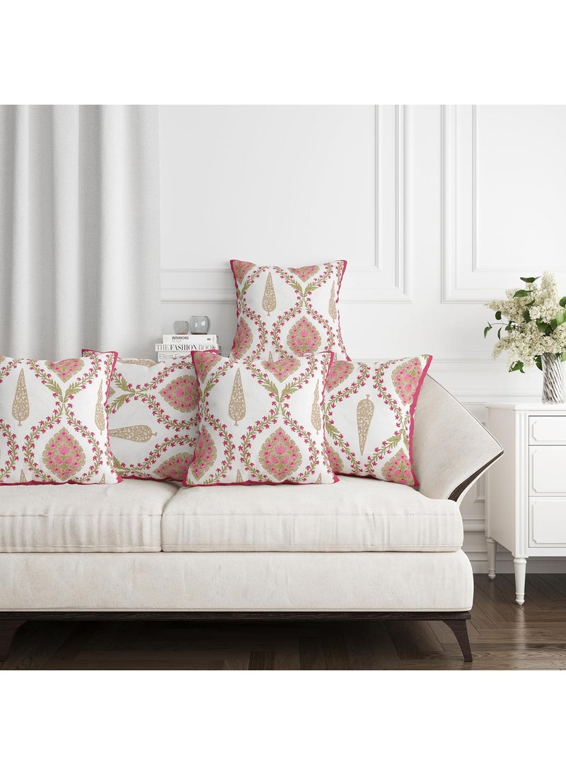 Clovertico Handmade ThrowPillow Cushion Covers 100 Cotton 200 TC Fabric High Thread Count Pink White 18 18 Inch Pack Of 5