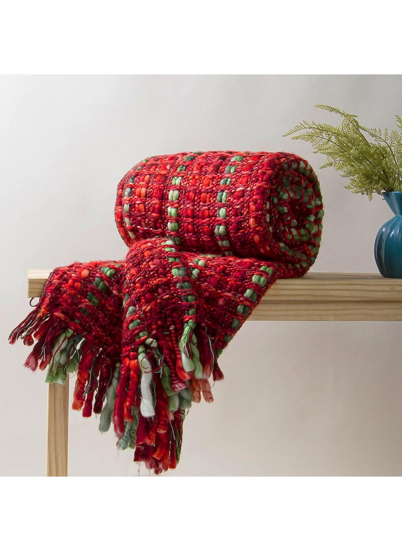 DMAASA Solid Acrylic Sofa Throw Blanket 50x70 Inch for Bed Living Room Knitted Throw Multipurpose Uses RedGreen