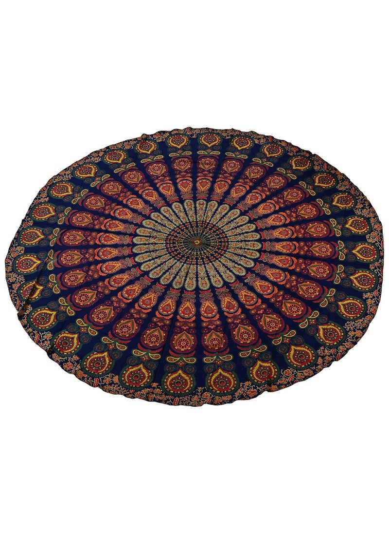Stylo Culture Indian Round Mandala Throw Peacock Eye Blue Orange 72 Cotton Printed Beach Throw Wall Decor