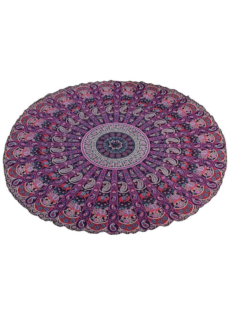 Stylo Culture Ethnic Round Mandala Throw Elephant Purple Pink 72 Cotton Printed Beach Towel Blanket