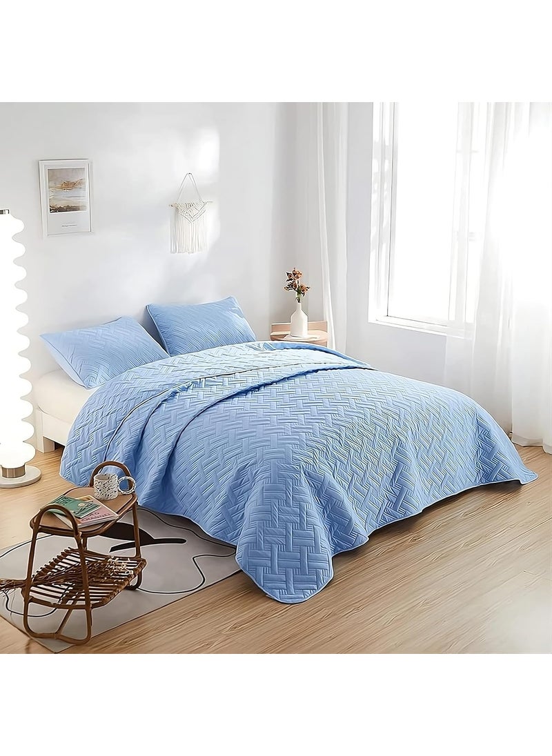 AEROHAVEN All Weather 3 Pcs 100 Microfiber Ultrasonic 280 TC Solid King Size Quilted BedsheetBedcover with 2 Pillow Case 90X100 Inches Aqua