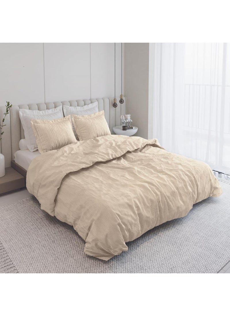 LABHAM Heather Pure Cotton Linen Finish Yarn Dyed King Size Bedsheet for Double Bed 108 x 108 with 2 Pillow Covers Beige