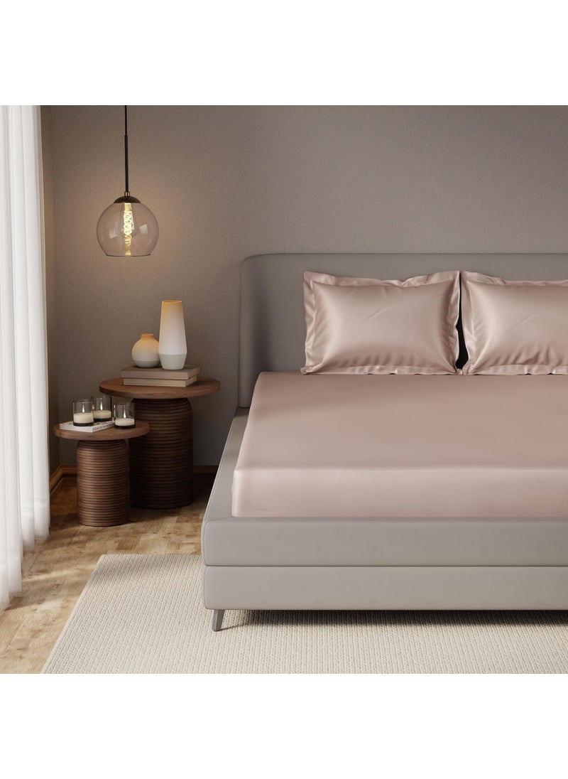 Stoa Paris Elastic Fitted Bedsheet Double Bed with Pillow Covers Premium Ultra Satin Bedding Set Gifts for Women Couples Wedding Bedroom Home Furnishing Date Night Collection Champagne