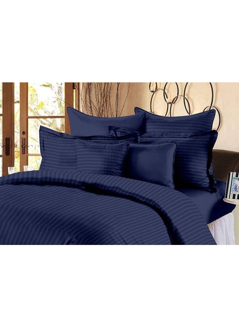 Ultica Fab Bedsheet for Double Bed with 2 Pillow Covers Queen Size Bedsheets Double Beds Cotton Bedding Set Striped Bedsheets for Queen Beds 90 x 100 Inches Blue