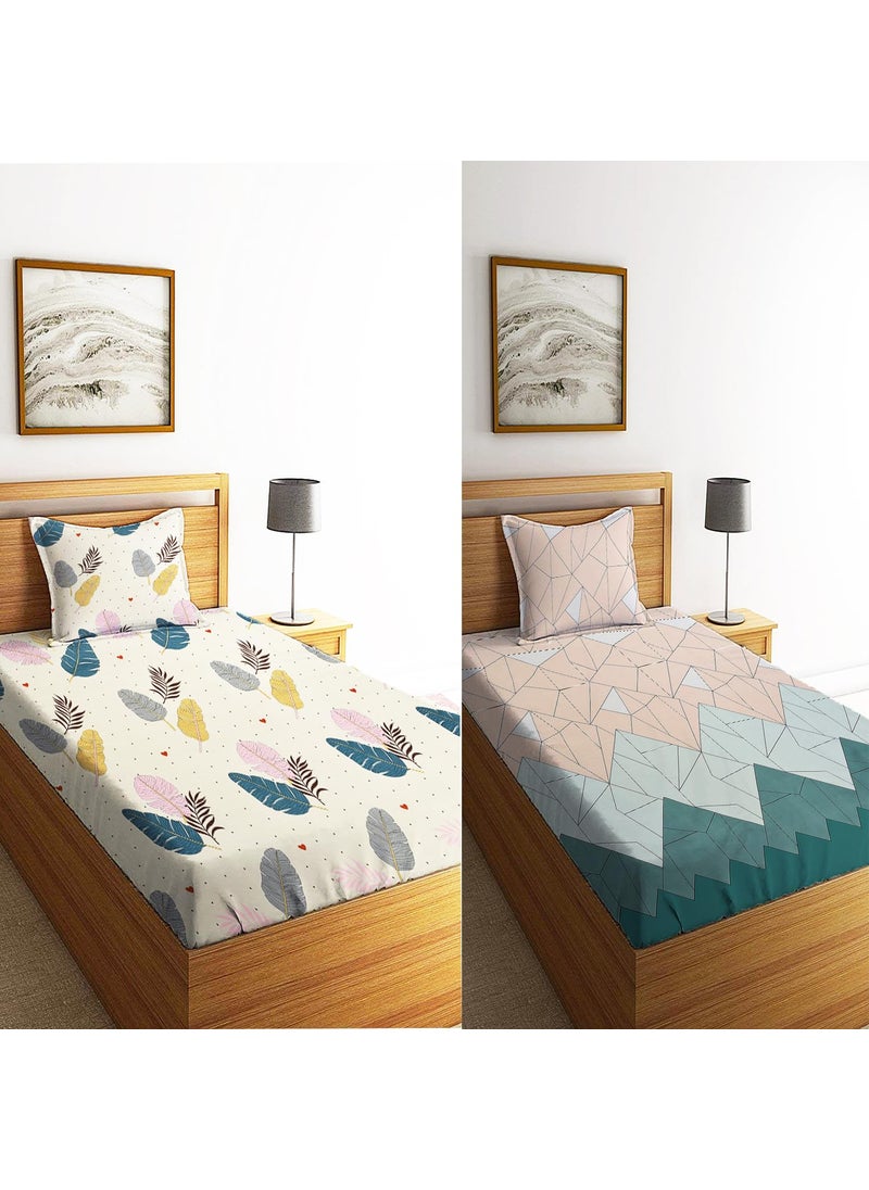 STARNSTYLE 144 TC Glace Cotton Single Bedsheets with Pillow Covers Cotton Combo of 2 II Set of 2 Single bedsheet with 2 Pillow Covers Breathable Wrinkle Free Design 35