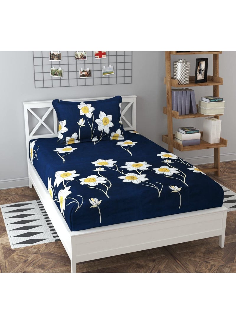 Harbell Home Glace Cotton 200 TC All Round Elastic Fitted Bedsheet for Single Bed with 1 Pillow Cover Fits Upto 6 inches Mattress Super Soft Breathable Wrinkle Free 72x48 Inches Design12