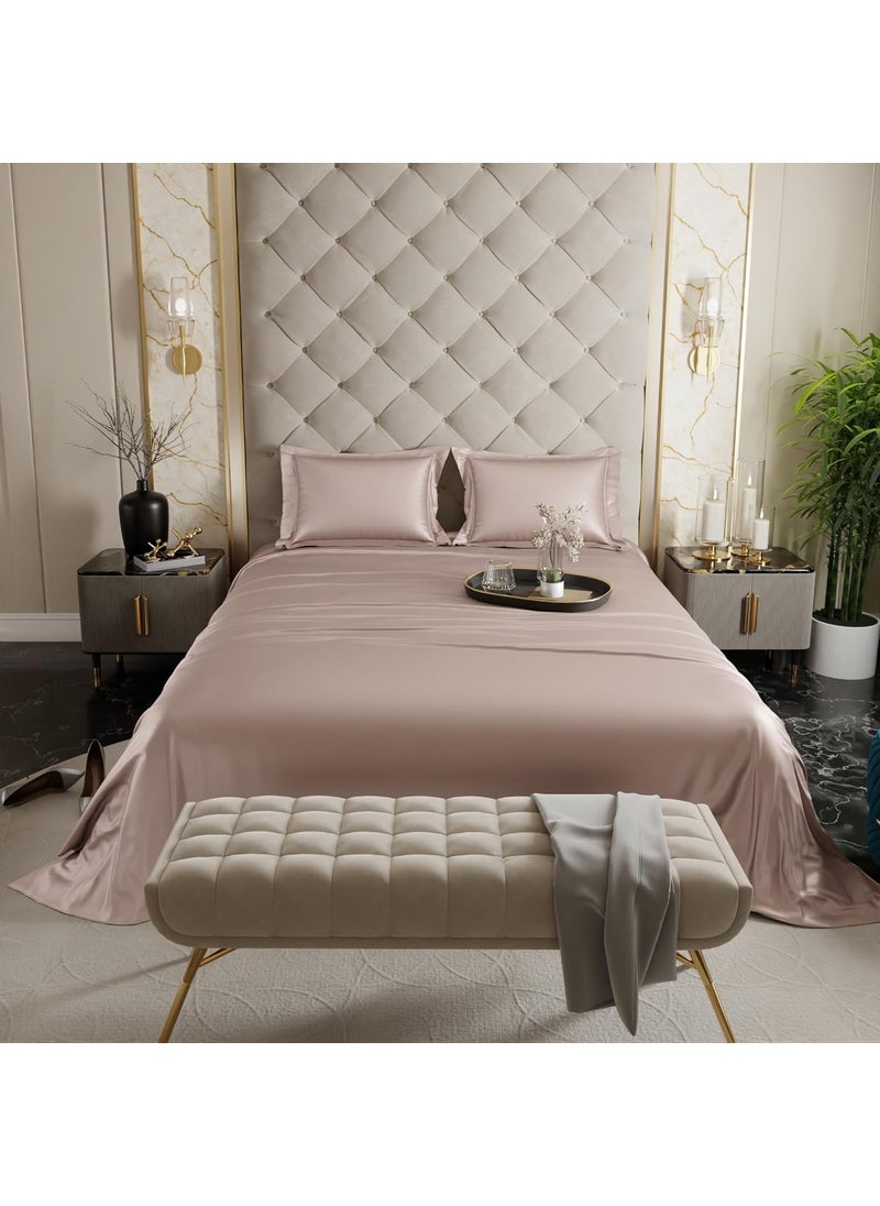 Stoa Paris Satin Bedsheet King Size Bed with 2 Pillow Covers Premium Ultra Satin Bedding Set Gifts for Women Couples Wedding Bedroom Home Furnishing Date Night Collection Champagne