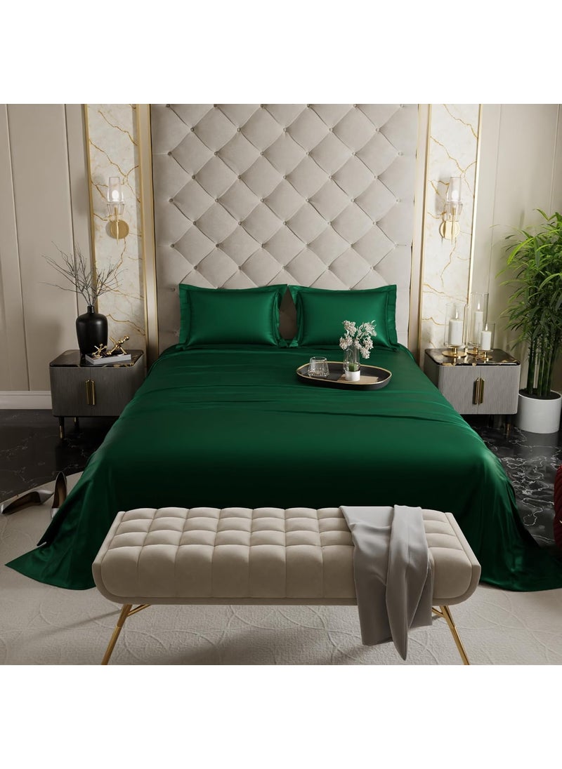 Stoa Paris Satin Bedsheet Double Bed with Pillow Covers Premium Ultra Satin Bedding Set Gifts for Women Couples Wedding Bedroom Home Furnishing Date Night Collection Emerald Green