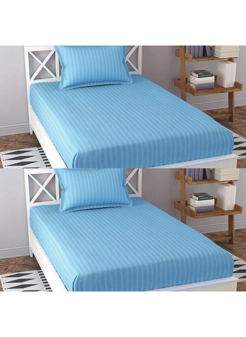 Soniasaa Prime Collection 315 TC Combo Pack of 2 Single Sized 90x60 Satin Striped Bedsheet with 2 Pillow Cover Long Lasting Single Bedsheet for Hotel Hospital and Home Use