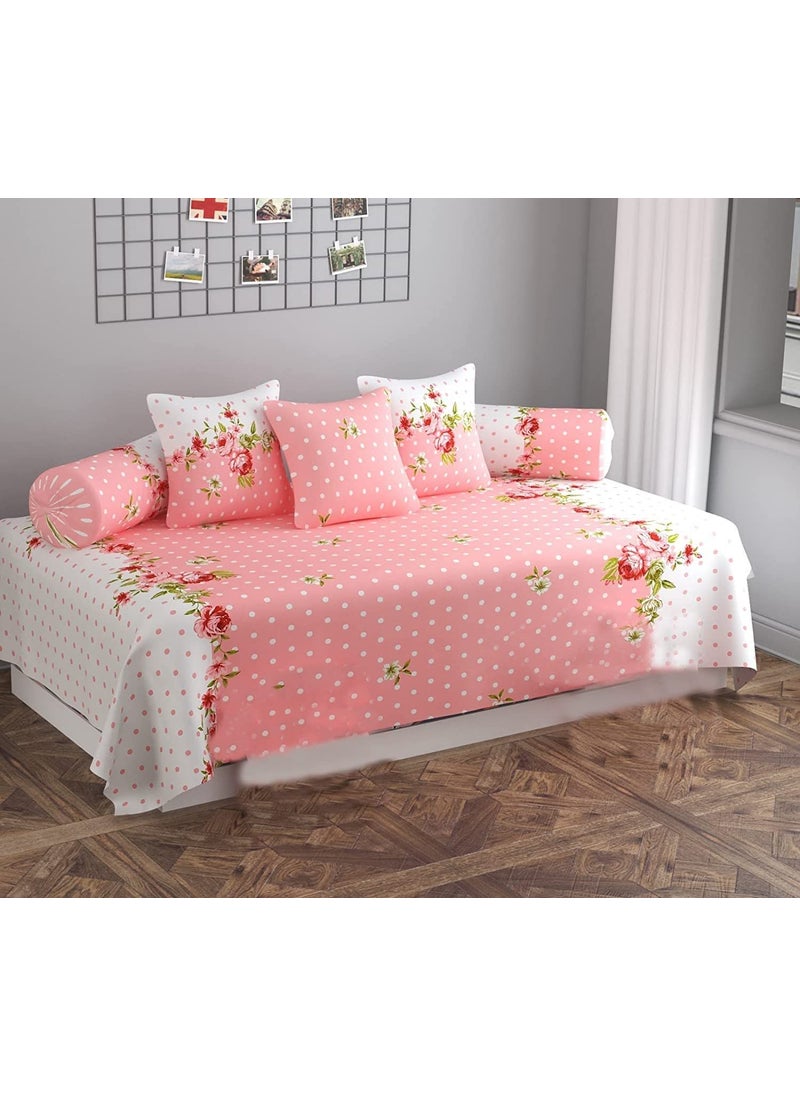 STARNSTYLE Diwan Set Covers Ezyption Cotton 6 Pieces Ezyption Cotton Designer Printed Standard Diwan Set 1 Single Bedsheet 2 Bolster Covers 3 Cushion Covers Pink