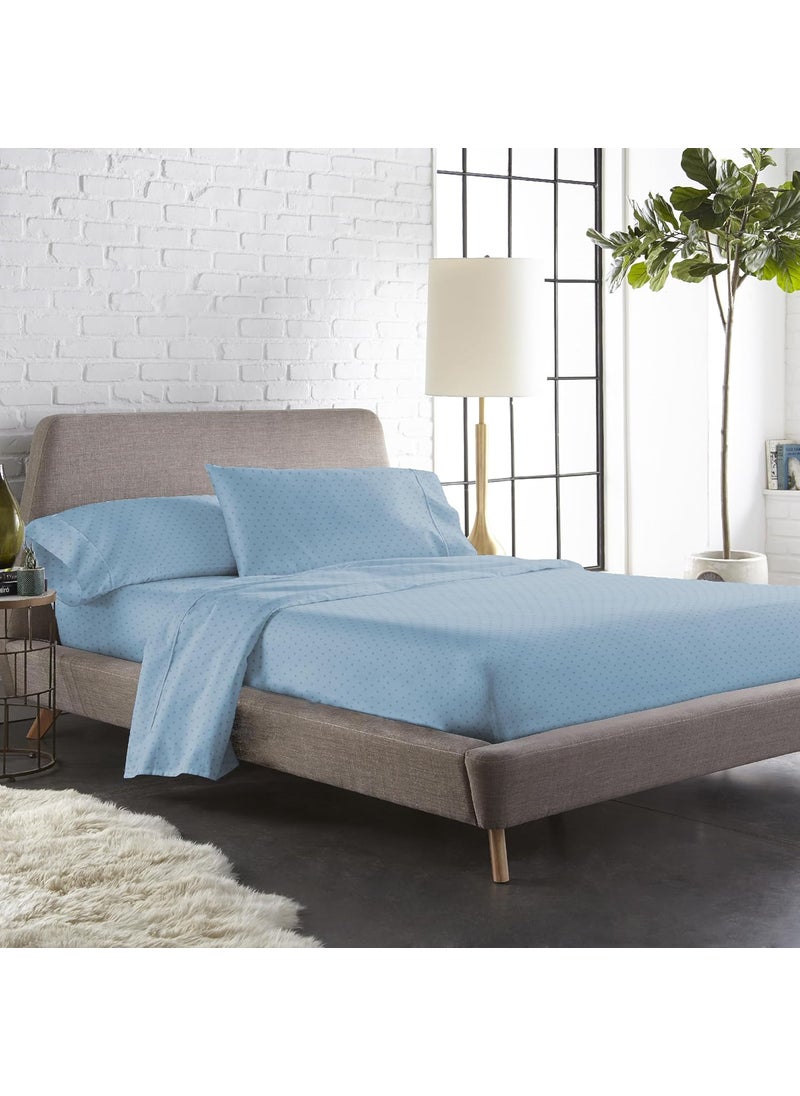 Blue Dahlia 100 Cotton Sateen Weave 300TC Premium Elastic DoubleKing Size Fitted Sheet Set 2 Pilow Covers Fits up to 12 Deep Pocket OEKOTEX CertifiedSwiss DotBlue Fog