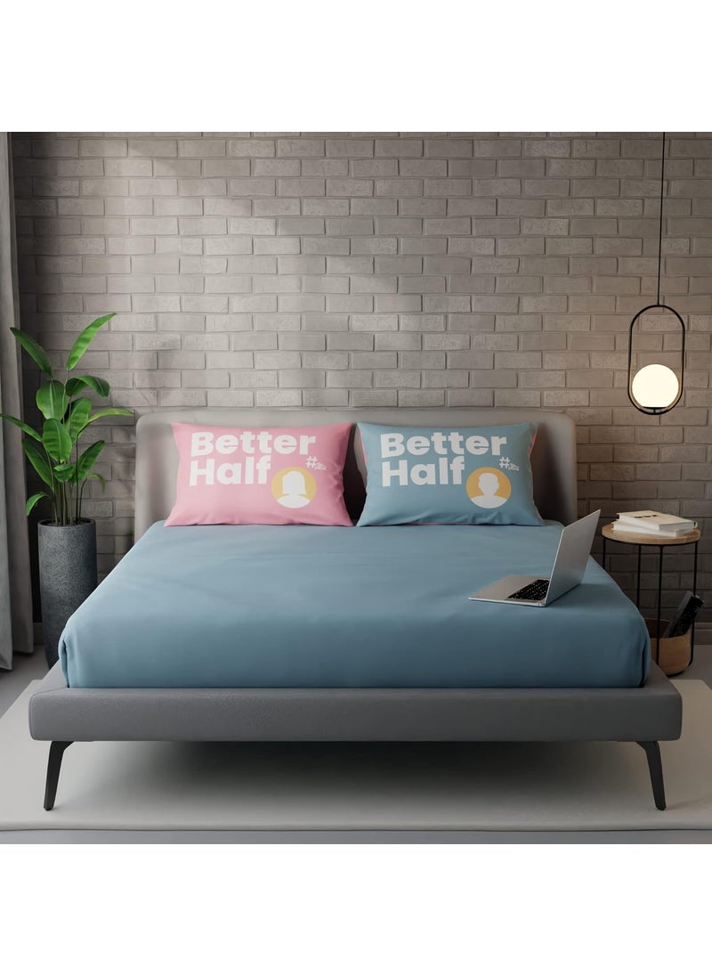 Stoa Paris Satin Bedsheet for Double Size Bed Flip The Pillow Better Half Flat Bedsheet with 2 Pillow Covers for HomeLiving Room Gift for Couples Wedding HousewarmingBluePink300 TC