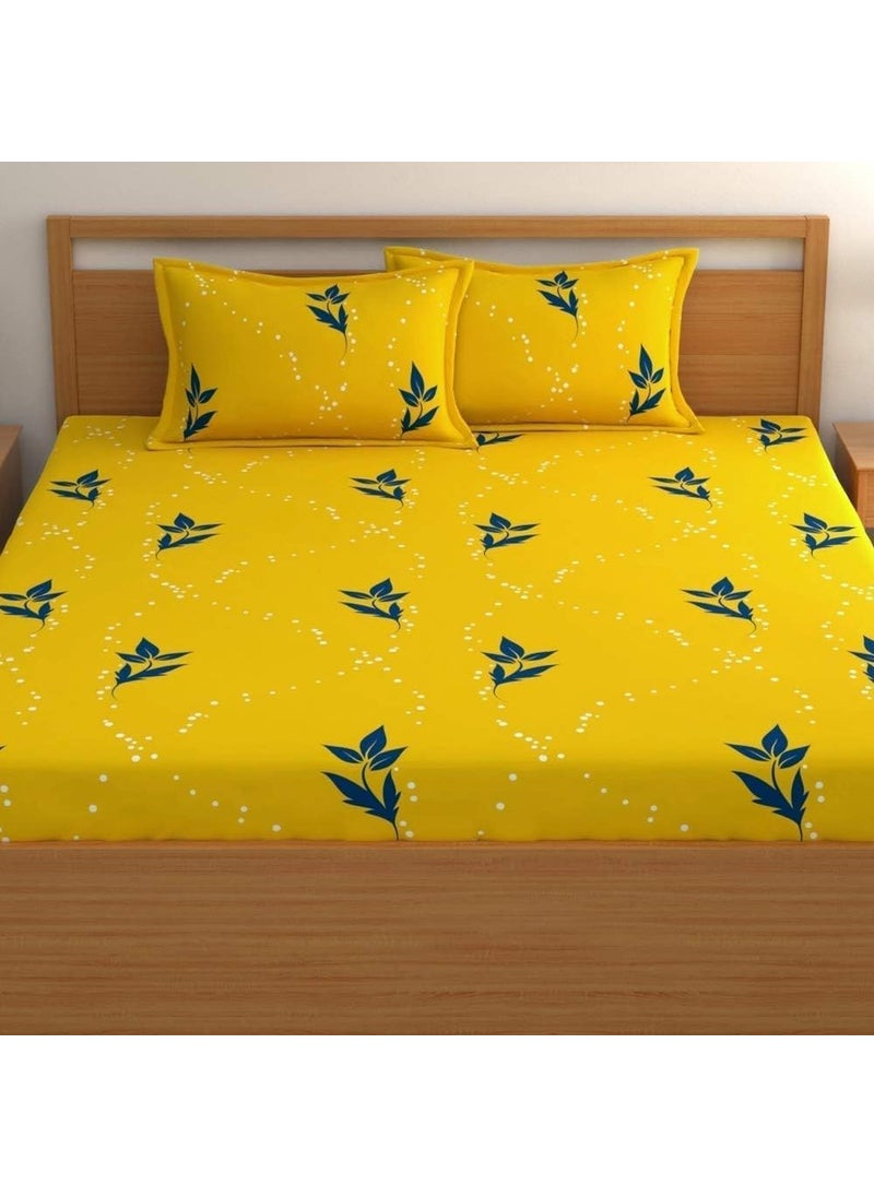 YaAkholic 220 TC Flat Double Bed Hypoallergenic Microfiber Bedsheets with 2 Pillow Covers Queen Size 228 x 218 cms Lruxurious Bedding Set for Ultimate Comfort and Style Yellow Patti Flat Double