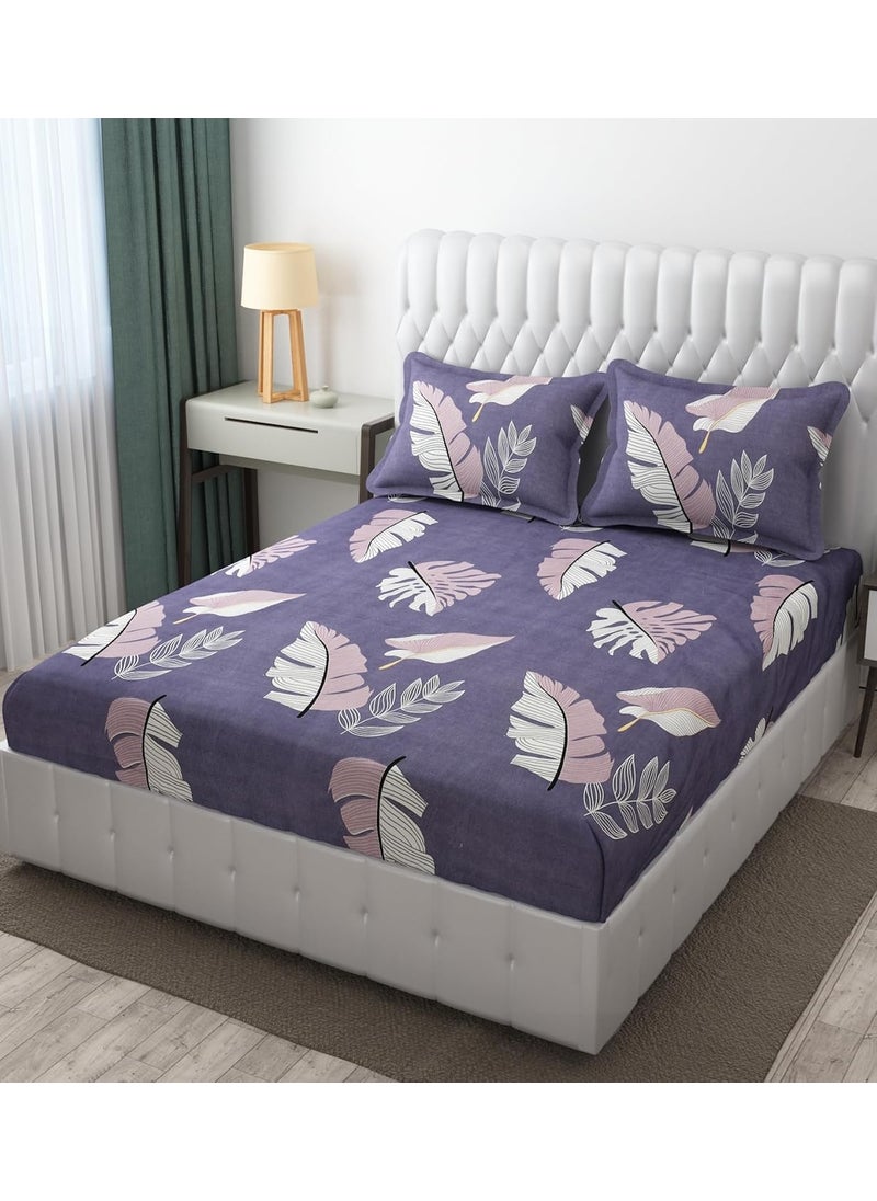YaAkholic 220 TC Elastic Fitted Double King Size Bed Cotton Bedsheets with 2 Pillow Covers King Size 78 x 72 Lruxurious Bedding Set for Ultimate Comfort and Style Beige Patta
