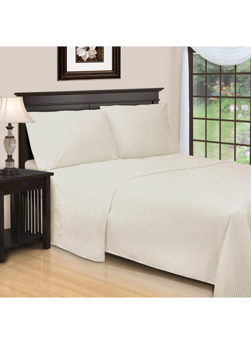 beddingNdecor Bedsheet for Double Bed King Size Home Decor Bedsheets Cotton Bedsheets Super King Size 108 x 108 inches 210TC 1 Soft Satin Bedsheet with 2 Pillow Covers Ivory Stripe