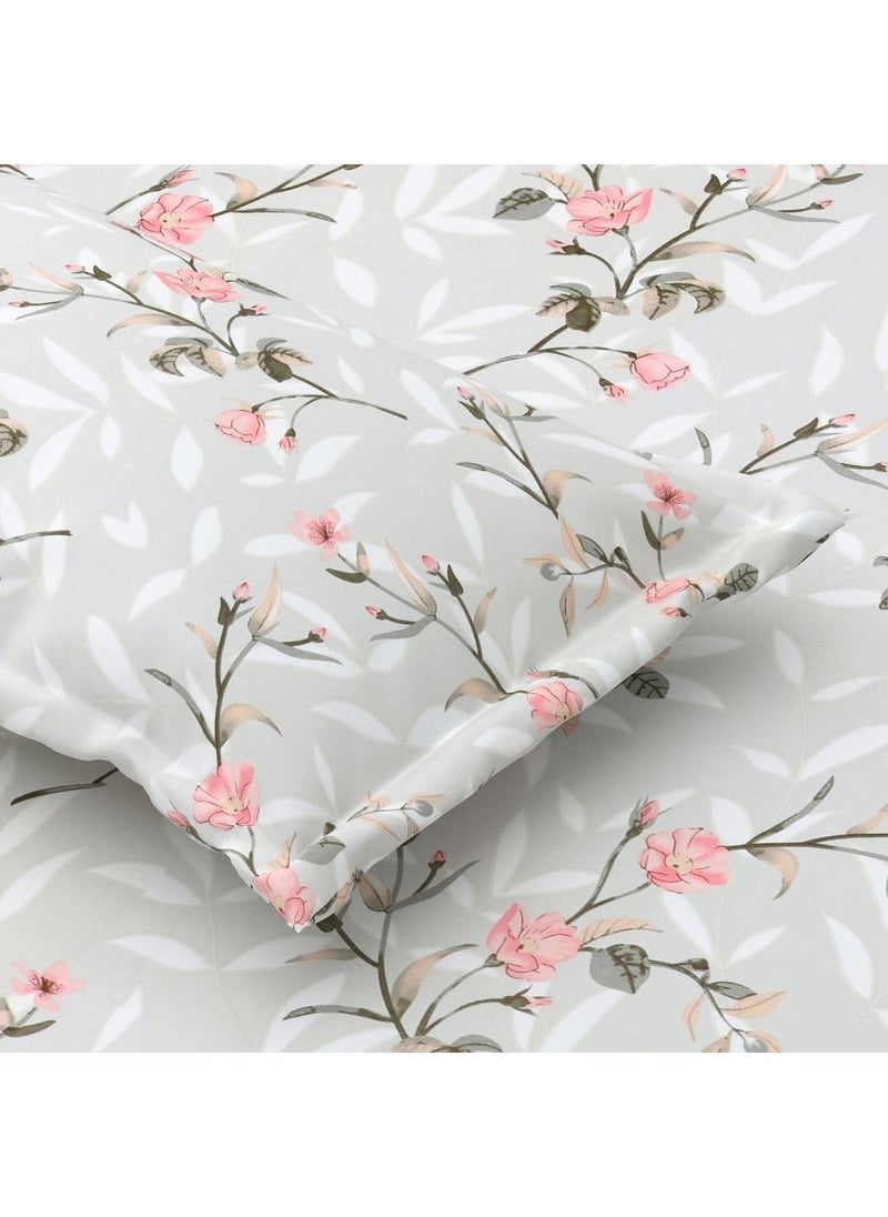 Jaipur Weaves King Size Cotton Fitted Bedsheet for Double Bed King Size 78x78 Inch Deep Pocket Upto 12 Inch Mattress All Round Elastic Spring Tulips Grey Super King Fitted
