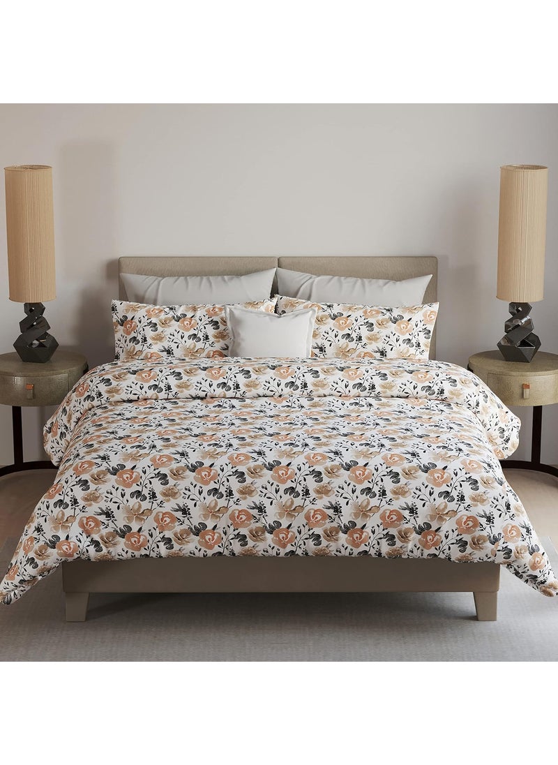 LABHAM Easy Living 180TC 100 Cotton Abstract Print Super Soft Double Bed King Size Bedsheet 108 x 108 with 2 Pillow Covers White Peachel09peach