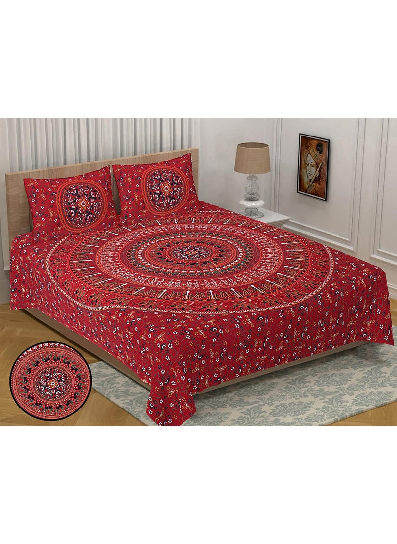 Serene Decor 100 Cotton 144 TC King Size Bedsheet for Double Bed 90 x 108 Inch with 2 Pillow Covers Set 18 by 27 inches Barmeri Collection Designer Printed Bedsheet Set Multicolor