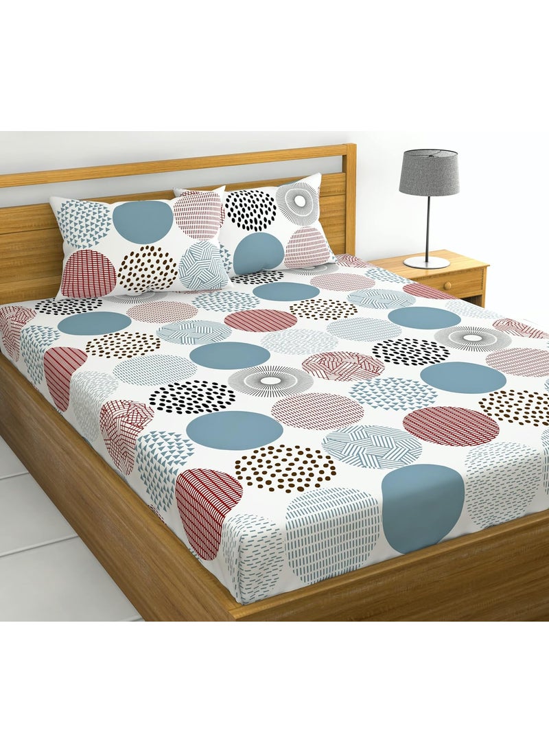 LORETO A QUALITY LINEN BRAND 100 Cotton King Size Bedsheet with 2 Pillow Covers Red Black Dotted Circles Soft Breathable 144 TC Fabric Perfect for King Beds