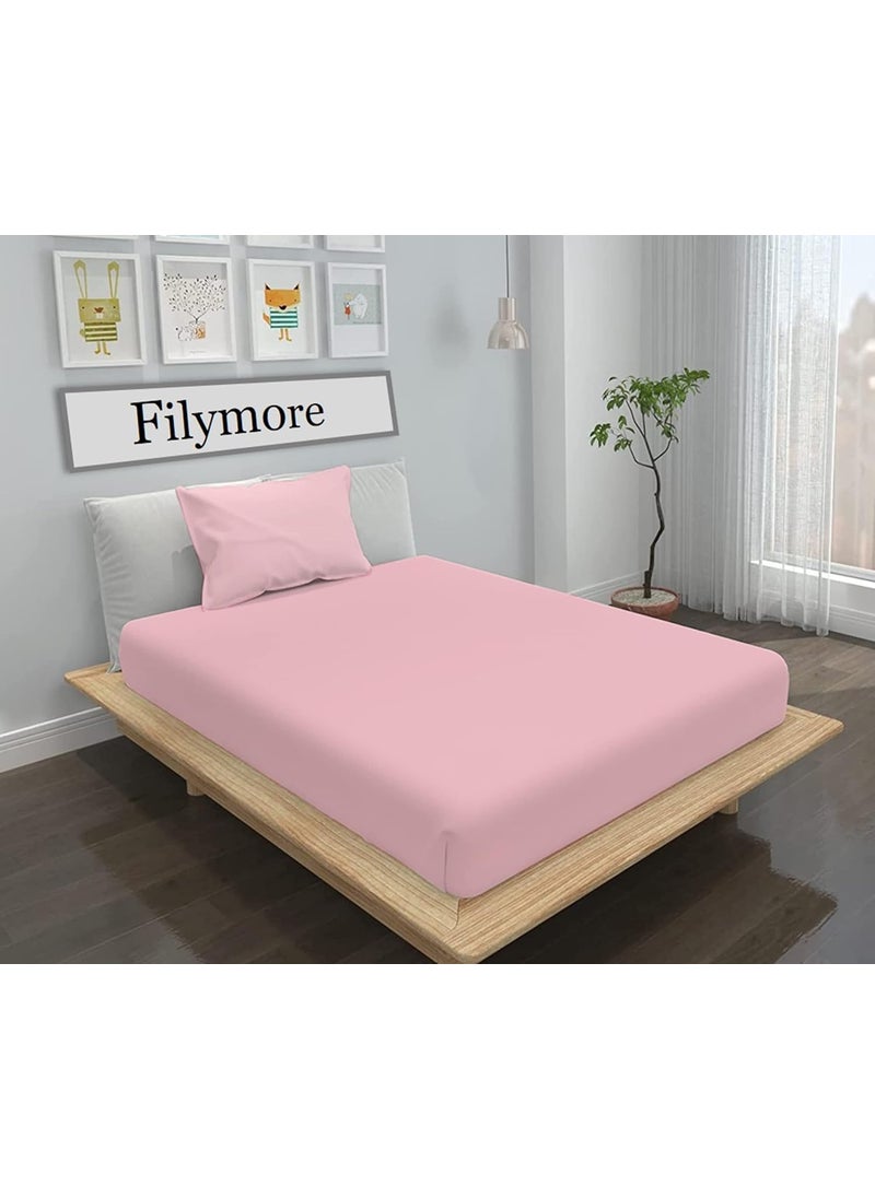 Filymore Solid Pink bedsheet 240 Tc Made with Pure Microfiber Plain Color Bedsheet for Single Bed with 1 Pillow Cover Light Pink Size 90X60 inchs