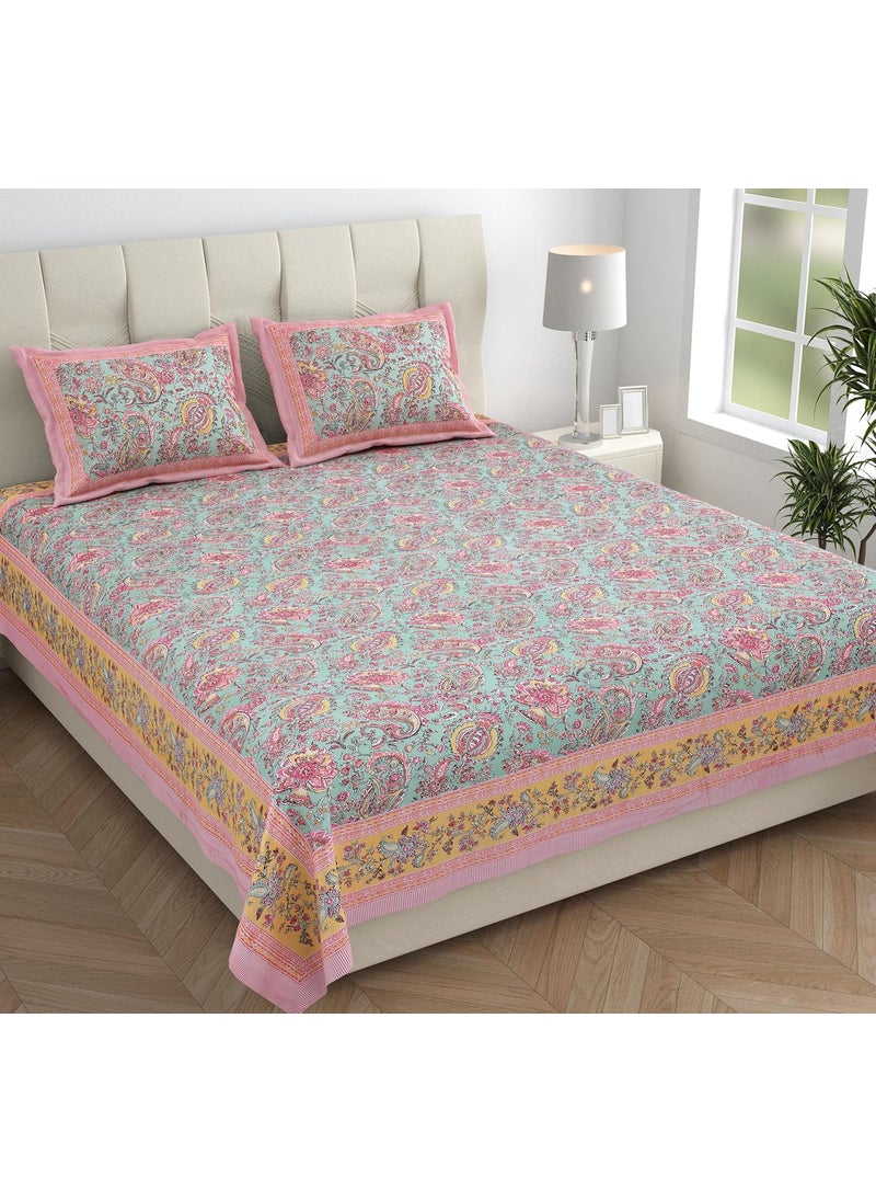 elanorhomes Jaipuri Cotton King Size Bedsheet 90x108 Petal Symphony with 2 Pillow Covers 240 TC