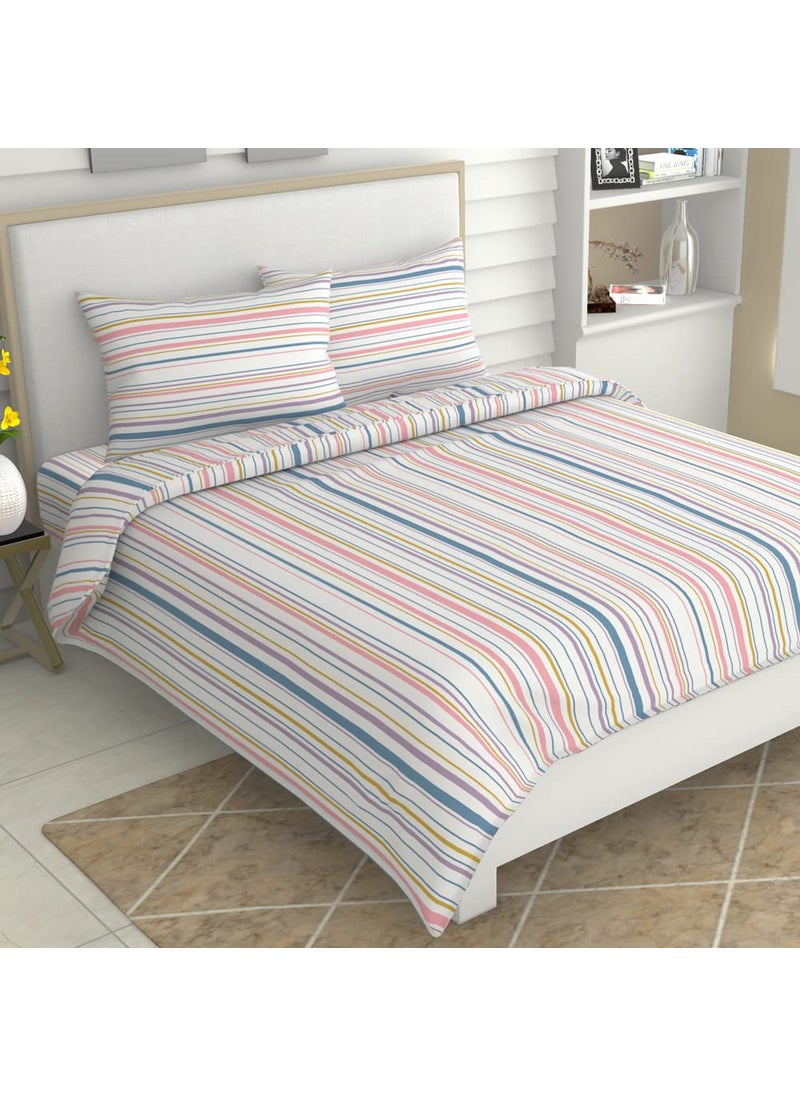 haus kinder King Size Bedsheets for Bed 186 TC 100 Cotton Bed Sheet for King Size Bed with 2 Pillow Covers Color Bedsheet Magical Stripe