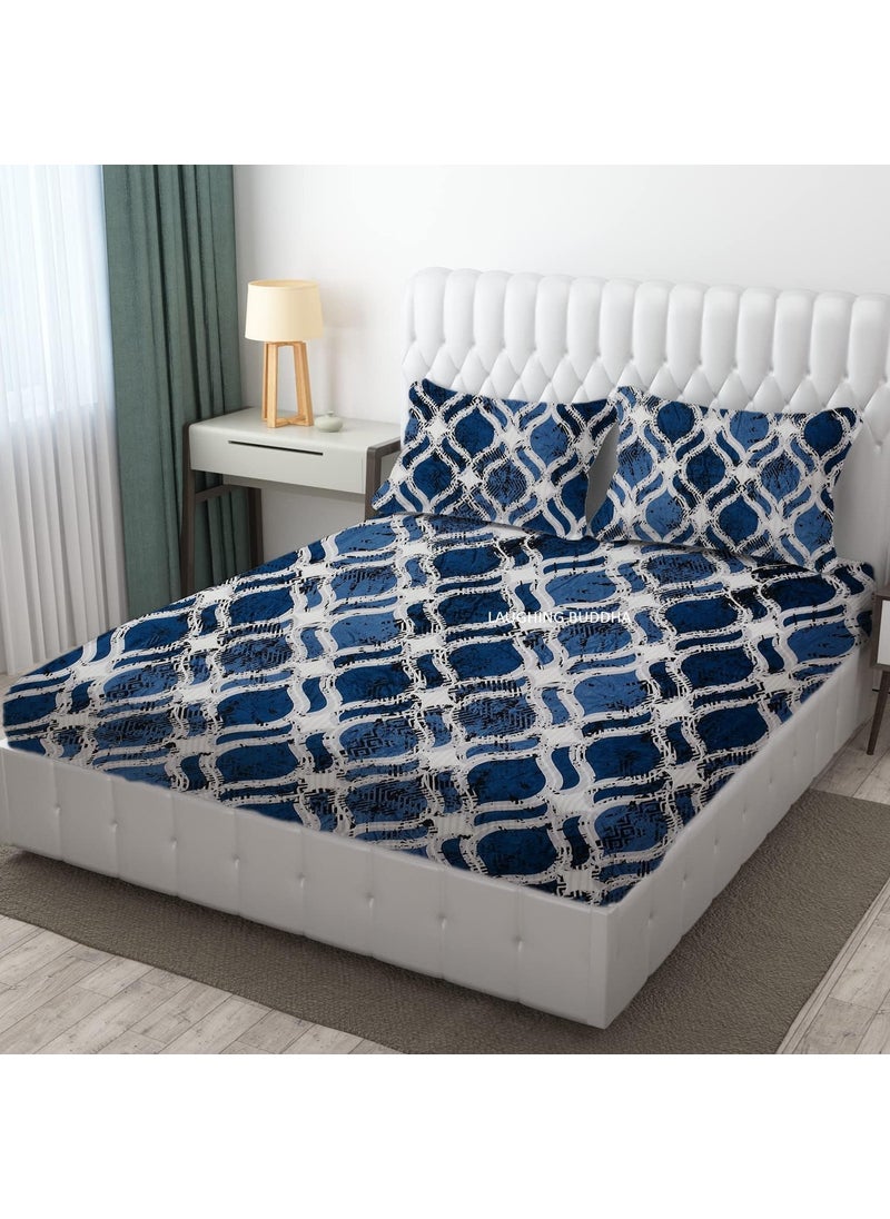 YaAkholic Velvet Warm Winter Flannel Elastic Fitted Bedsheets for Double Bed Queen Size 72 x 78 x 8 inches with 2 Pillow Covers Woolen Bedsheet for Double Bed Blue Queen 78 x 72