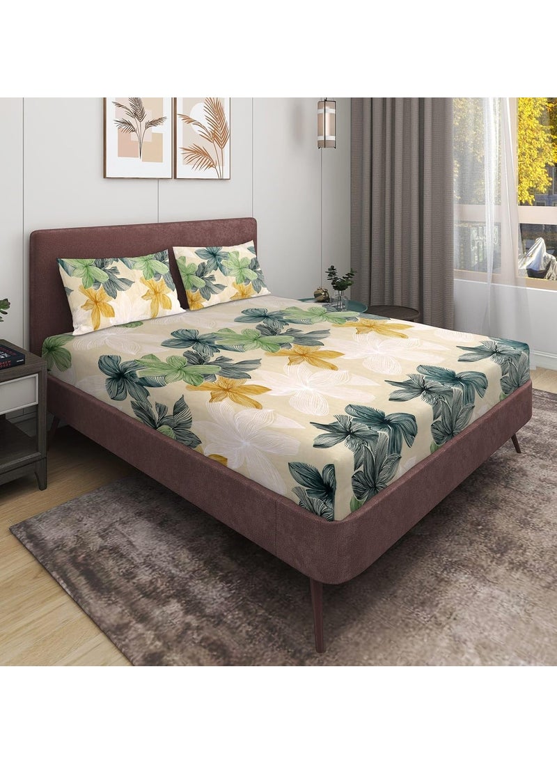 YaAkholic Velvet Warm Winter Flannel Elastic Fitted Bedsheets for Double Bed King Size 72 x 78 x 8 inches with 2 Pillow Covers Woolen Bedsheet for Double Bed Cream King 78 x 72
